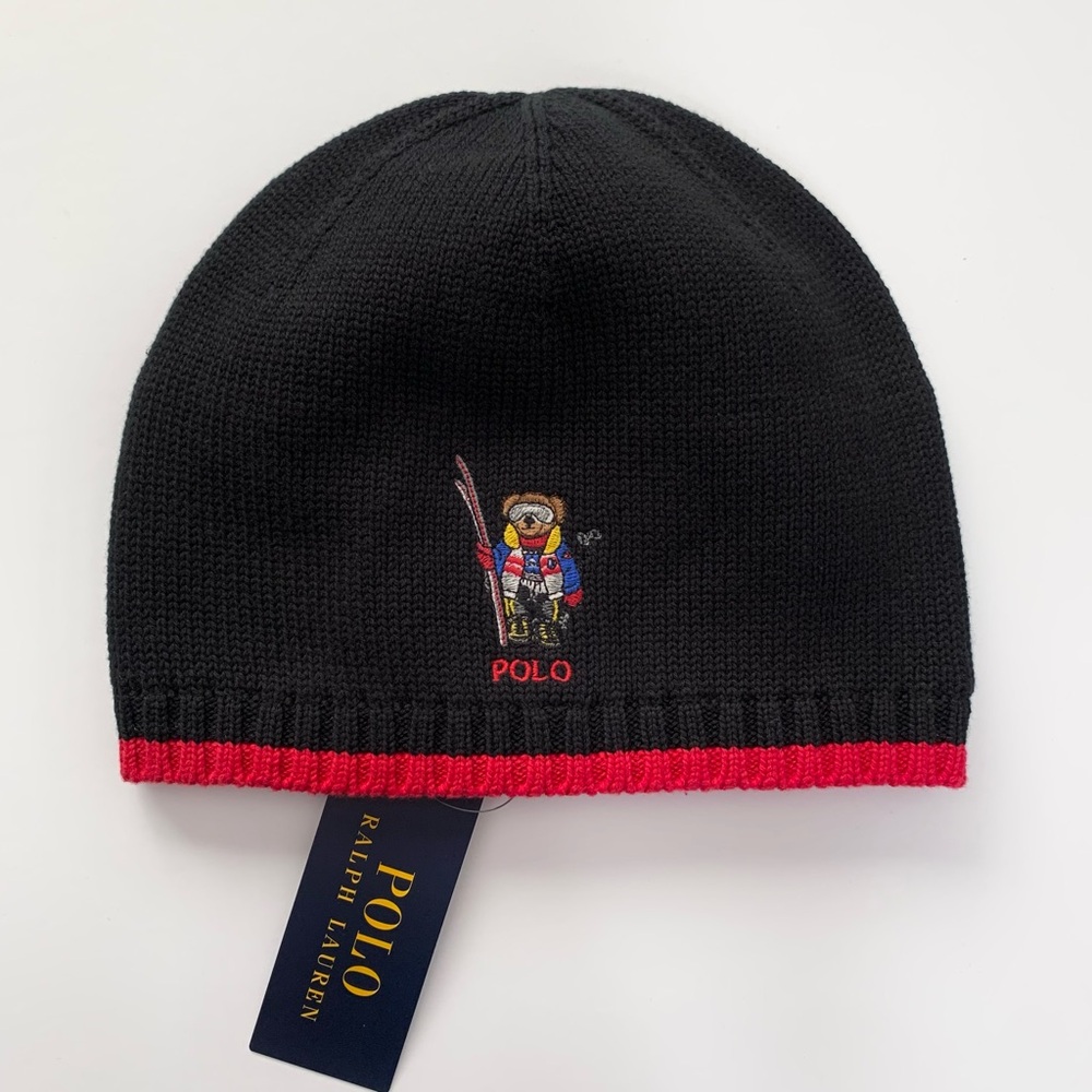 100% cotton ralph lauren ski bear embroidered beanie
